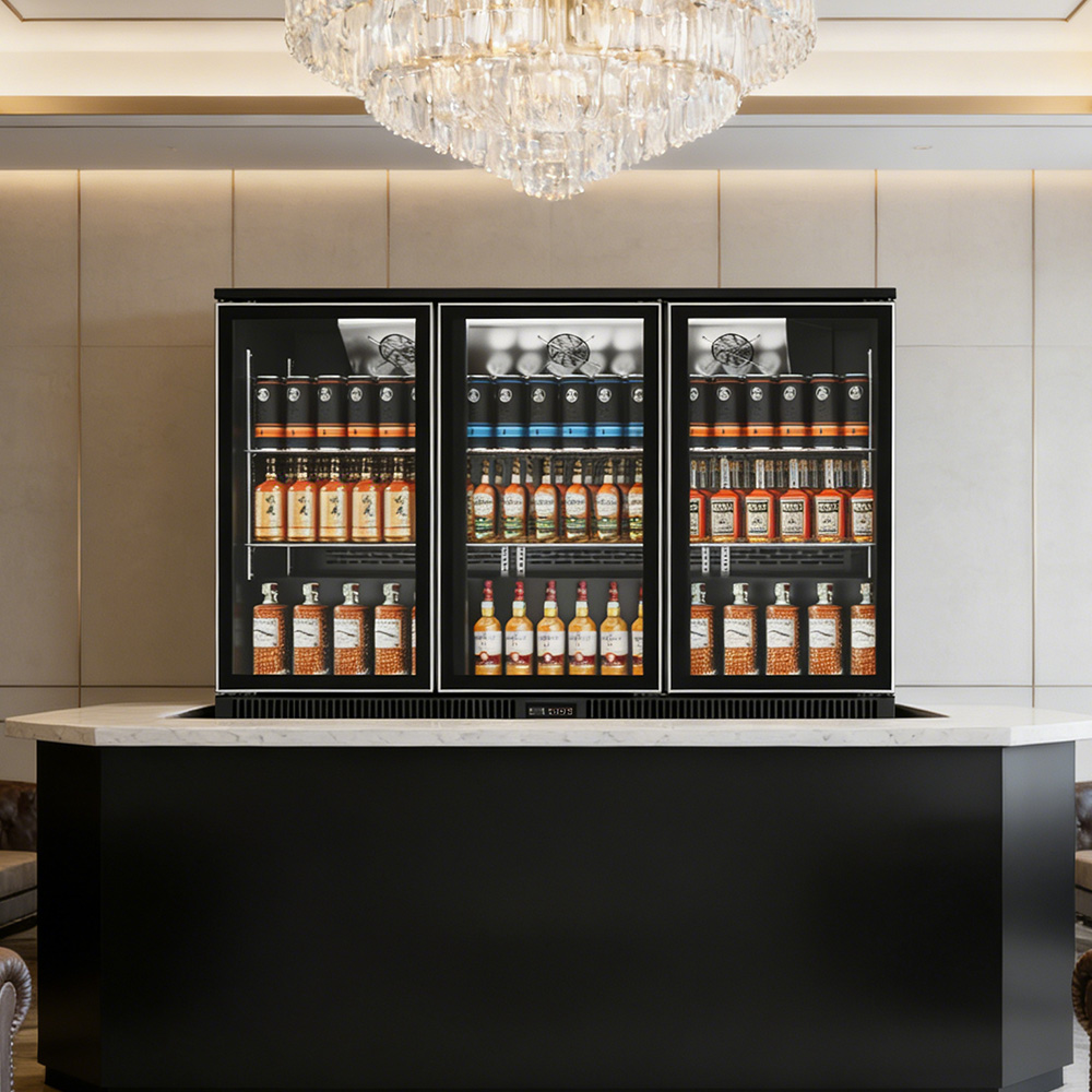 Wine And Beer Undercounter Fridge - ตู้แช่เครื่องดื่มขนาดเล็ก 3 ประตู ตู้เย็นบาร์แบบกระจก ตู้แช่เบียร์ใต้เคาน์เตอร์สำหรับตู้ไวน์บาร์