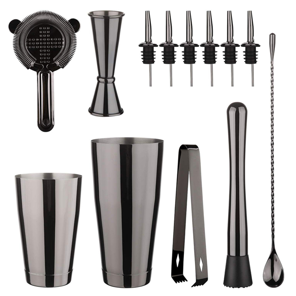 Muddler Cocktail Bar - ชุดเครื่องมือบาร์สำหรับทำค็อกเทล: ชุดเชคเกอร์บอสตันแบบถ่วงน้ำหนัก 2 ชิ้น, ที่กรองค็อกเทล, จิกเกอร์,