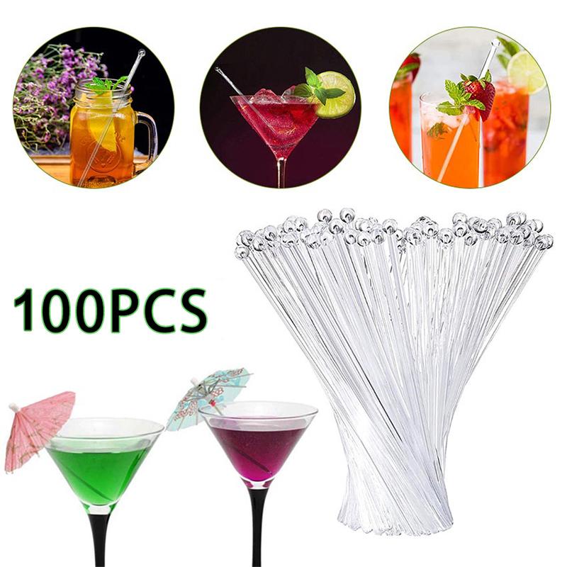 Muddler Cocktail Bar - 100 ชิ้น แท่งคนเครื่องดื่มค็อกเทลแบบใส หัวกลม พลาสติก แท่งคนผสม